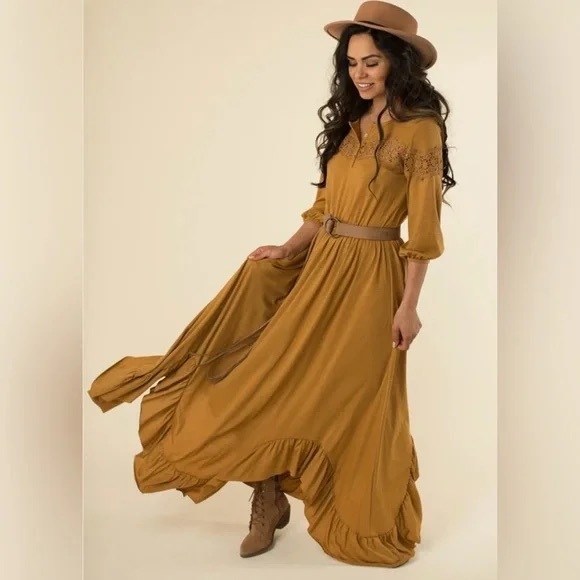 Joyfolie, Mia Joy, Vanita Maxi Long Dress in Marigold Mustard - Picture 1 of 4